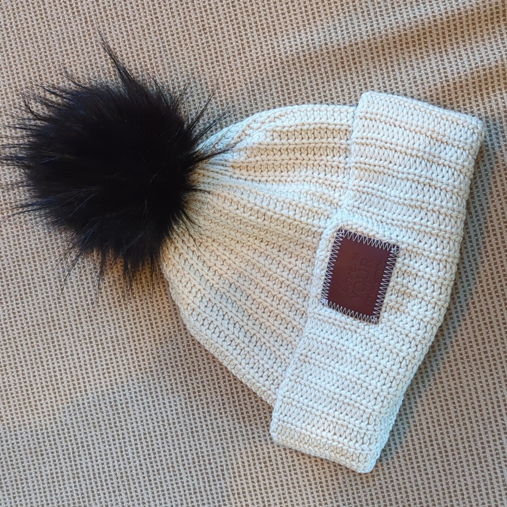 Love your Melon, cream color beanie with black pom pom